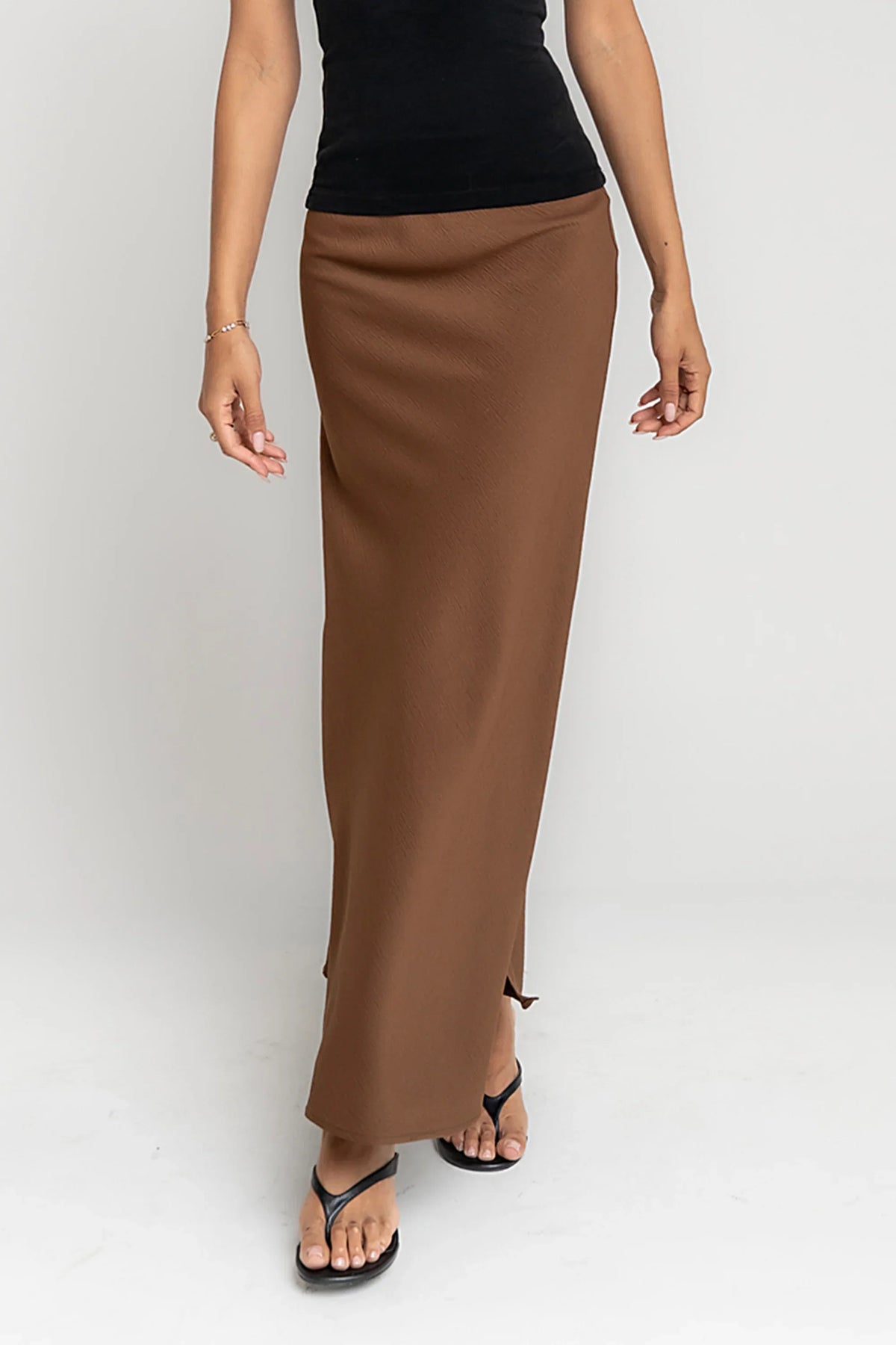 Ashlyn Textured Maxi Skirt in Brown