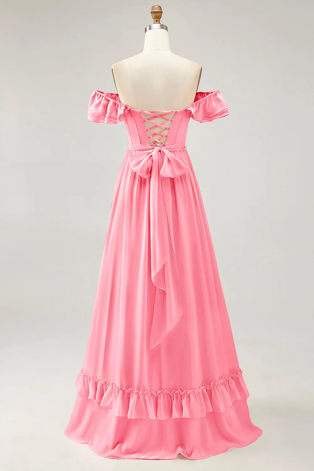 Dusty Sage A line Off The Shoulder Chiffon Long Bridesmaid Dress with Slit