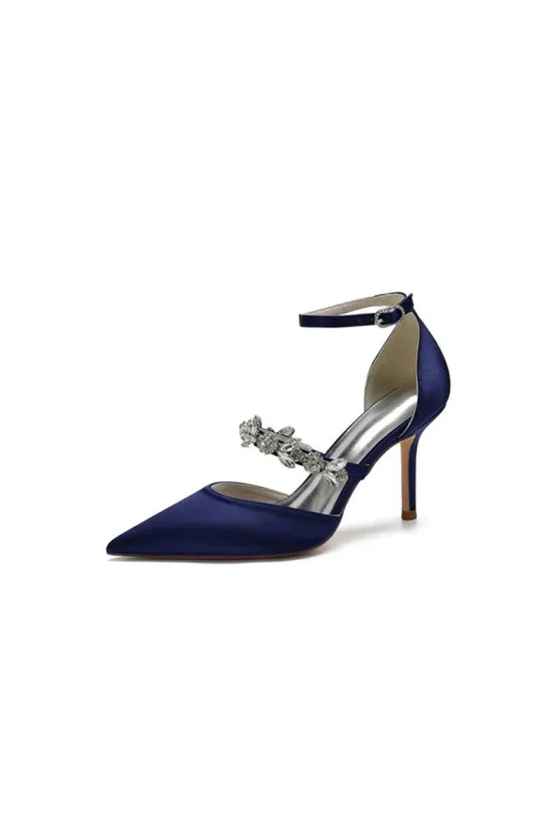 Crystal Strap Pointed Toe Satin High Heels