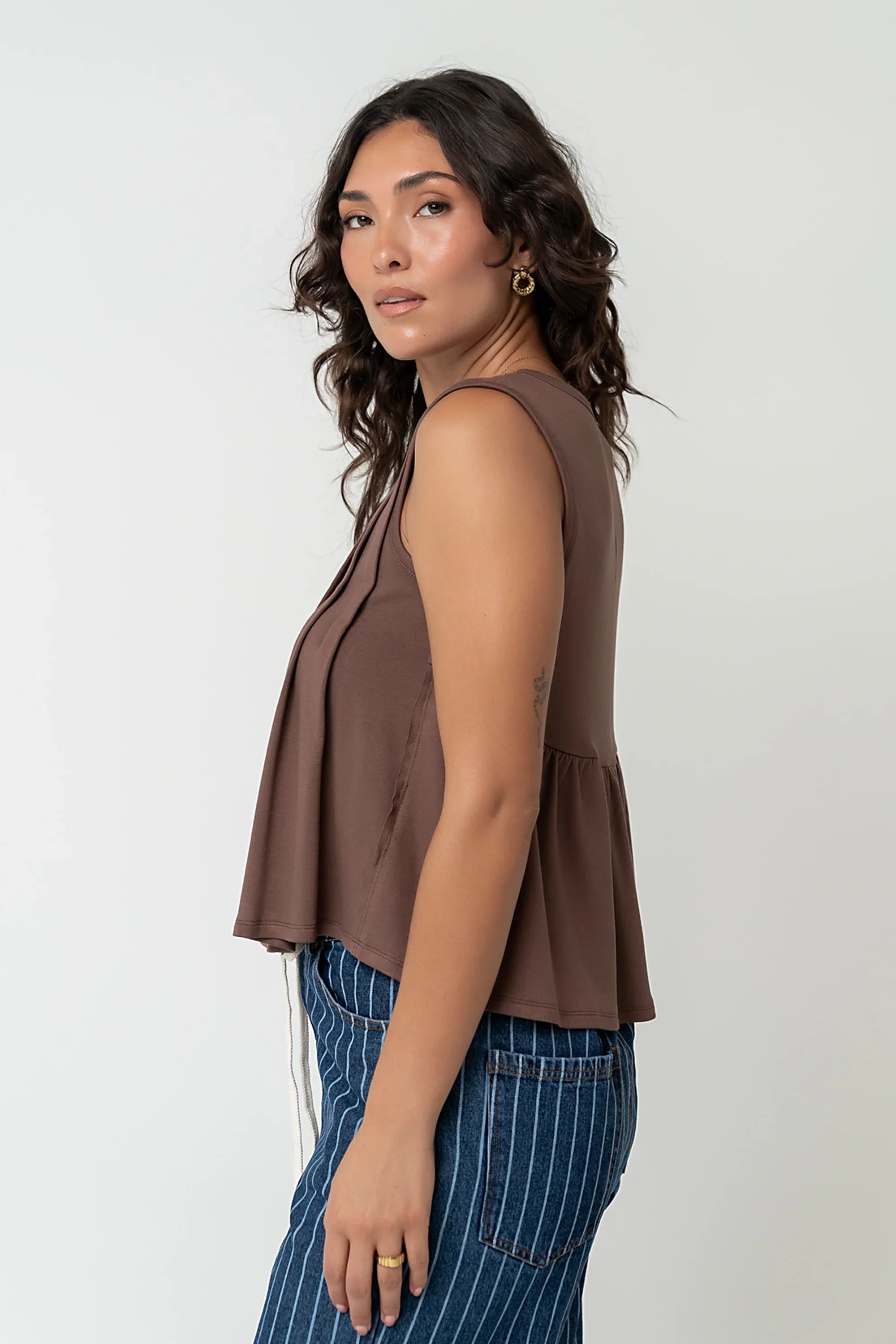 Alice Pintuck Top in Brown