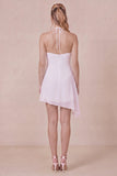 Halter A Line Pleated White Mini Graduation Dress
