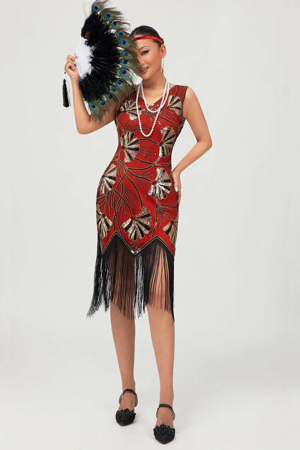 Sparkly Black Golden Short 1920s Dress with Fringes
