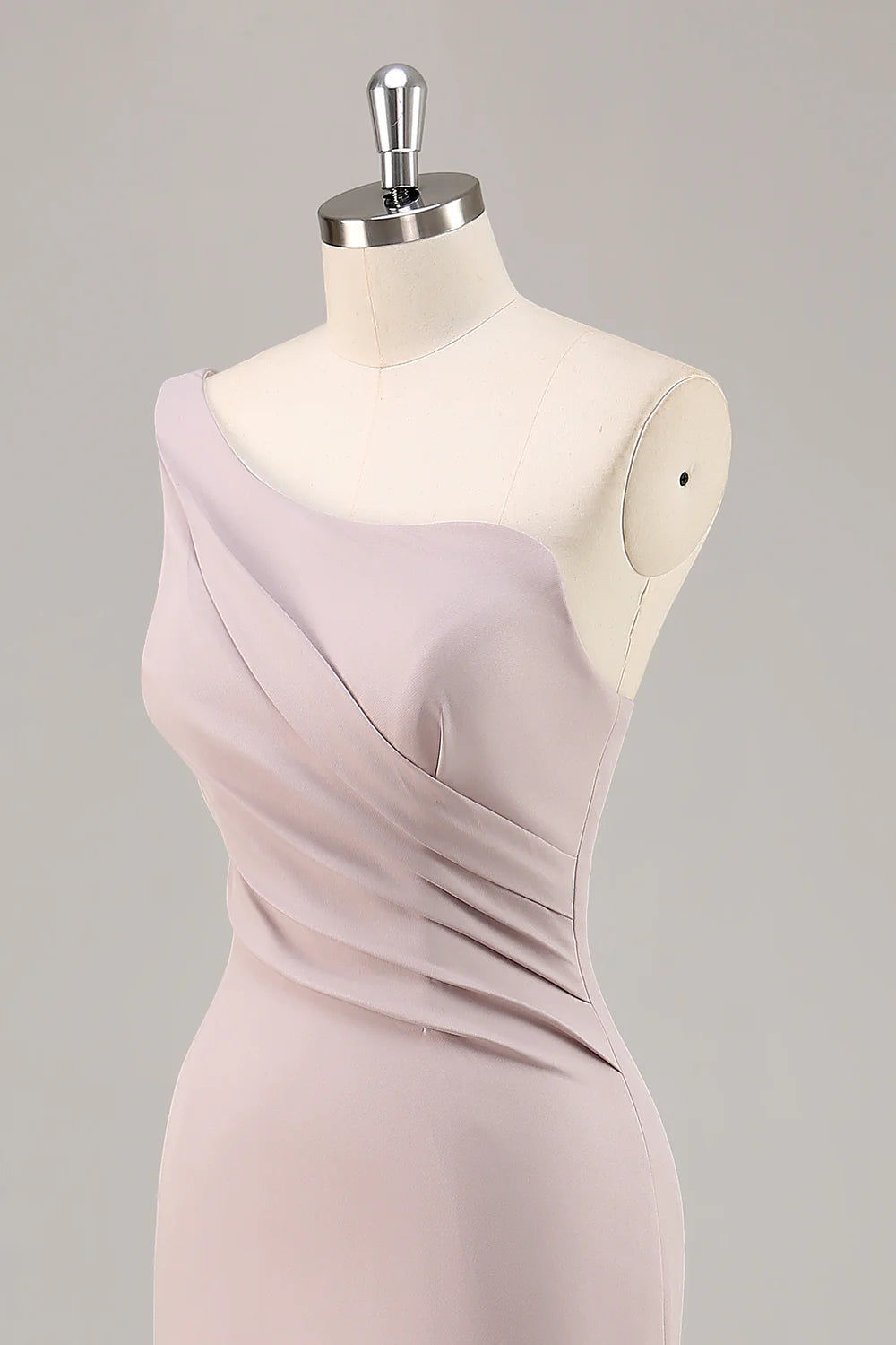 One Shoulder Mermaid Ruched Khaki Maxi Dress