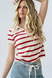 Tess Striped Collared Top in Red