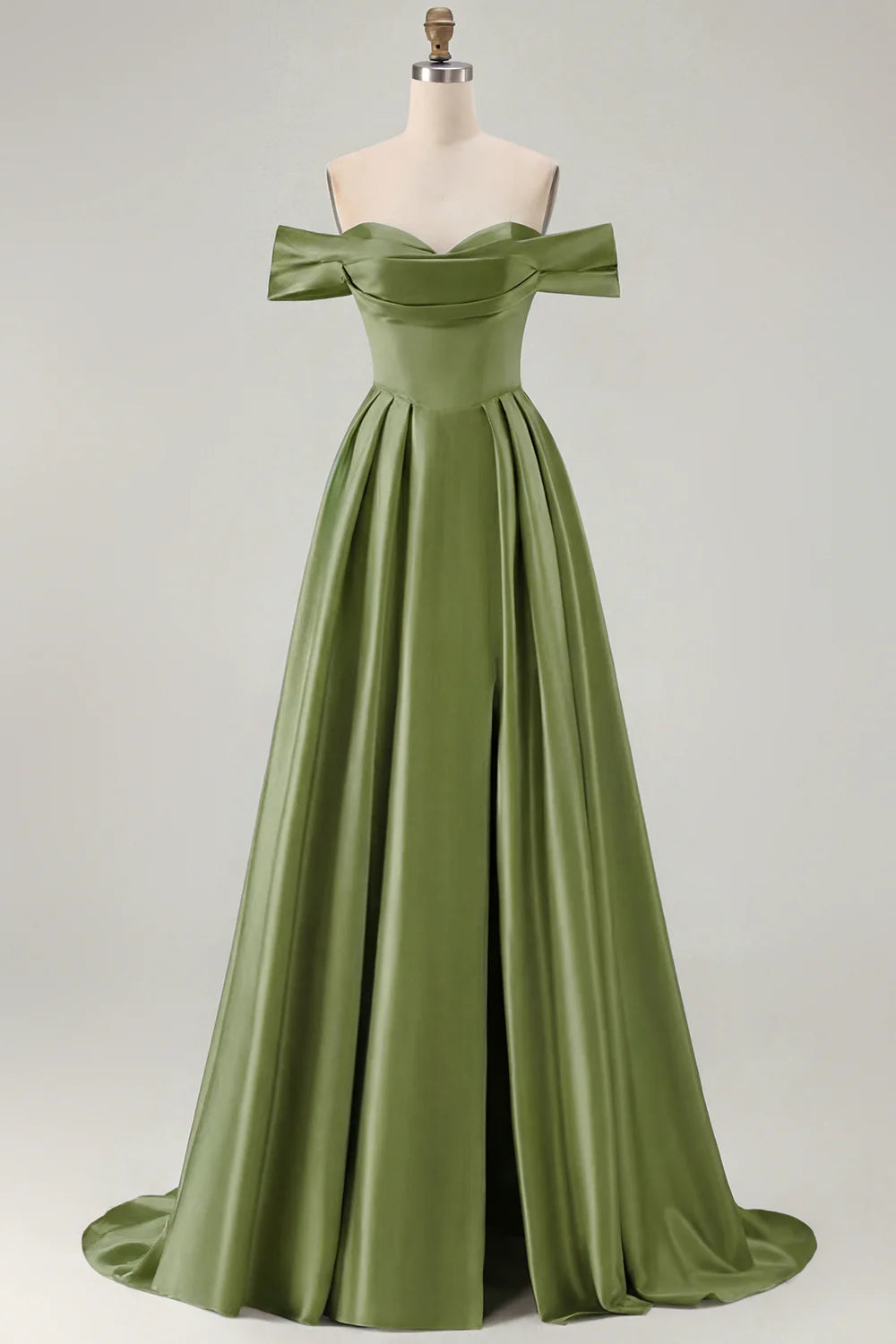 Off the Shoulder A Line Blue Satin Long Bridesmaid Dress with Slit