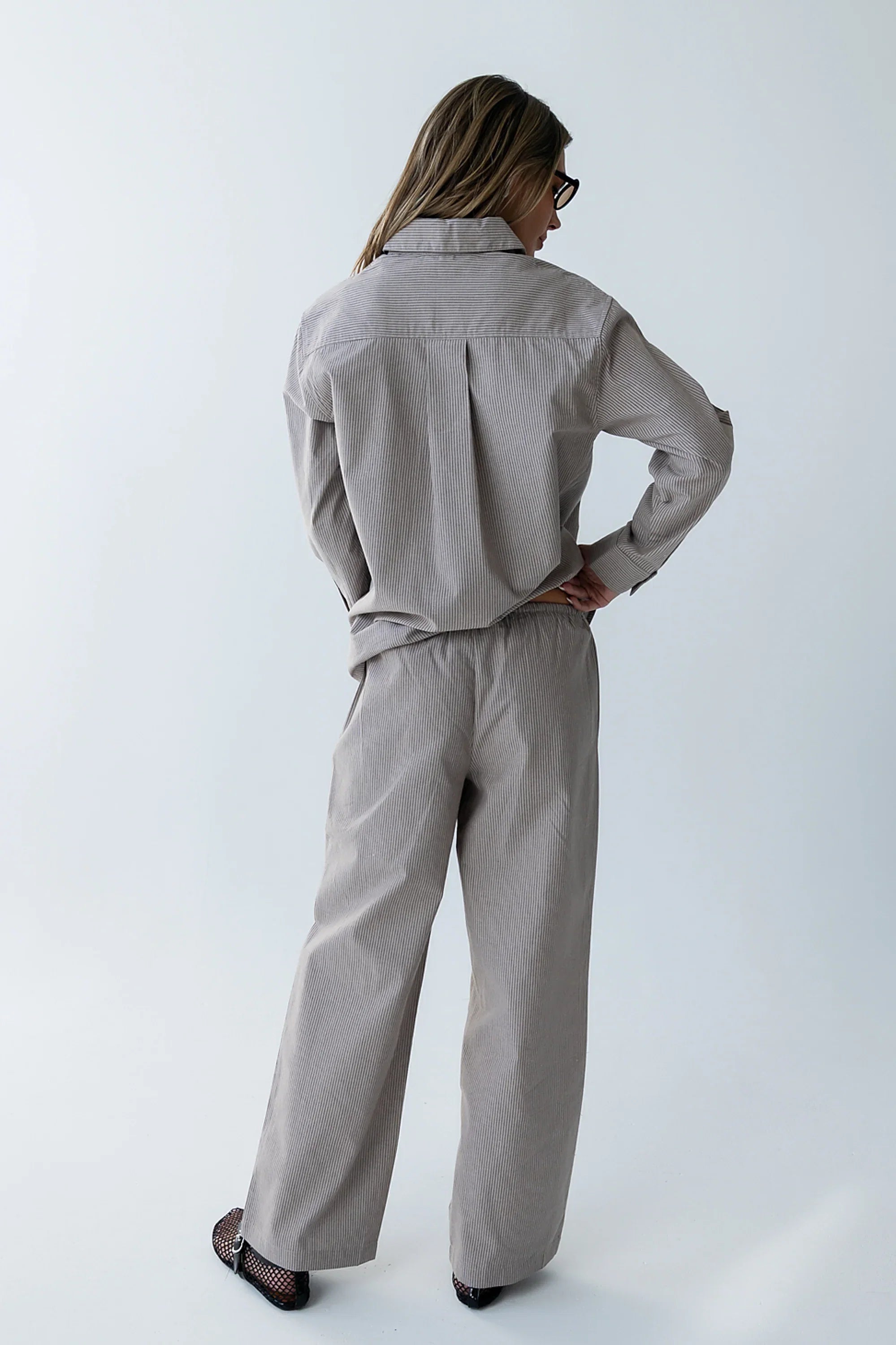 Hailey Striped Baggy Pants in Beige