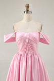 Pink A Line Off The Shoulder Ruched Short Homecoming Dress