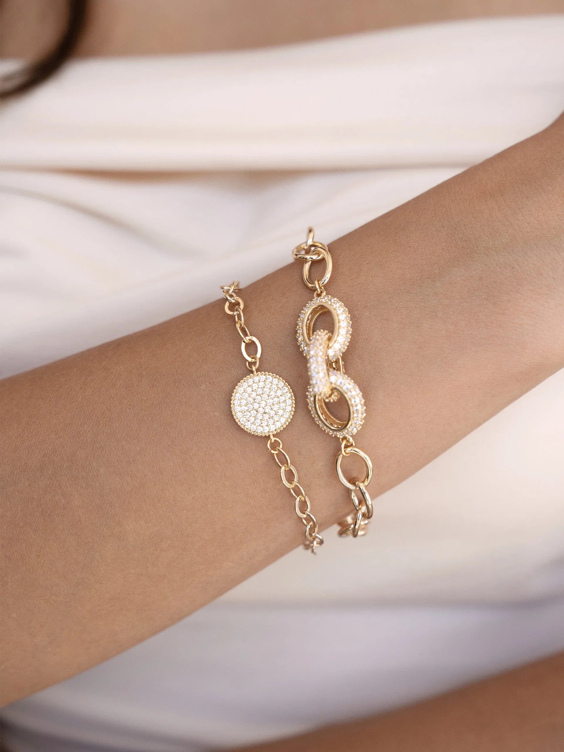 Mixed Crystal Disc Link Chain Bracelet Set