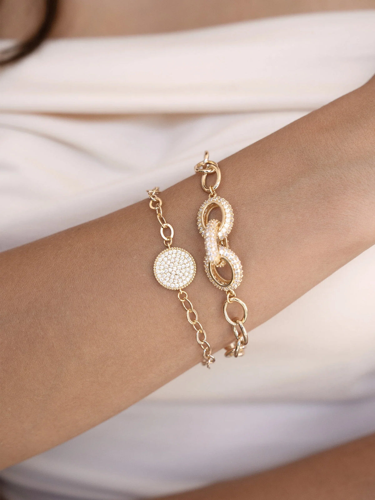 Mixed Crystal Disc Link Chain Bracelet Set