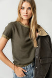 Maddie Ringer Sweater Top in Olive