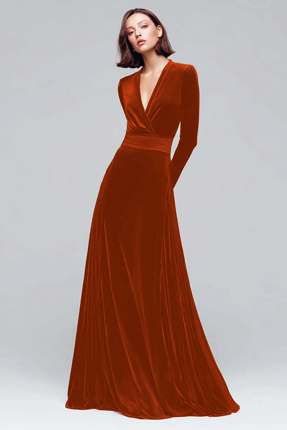 Black Velvet A Line V Neck Long Sleeves Maxi Holiday Party Dress