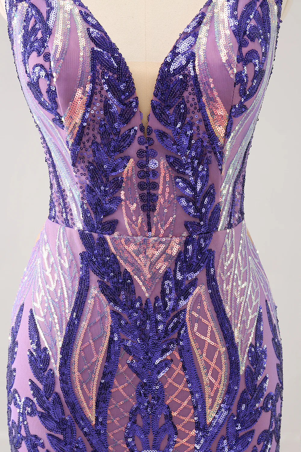 Sparkly Blue Bodycon V Neck Backless Short Homecoming Dress with Sequins