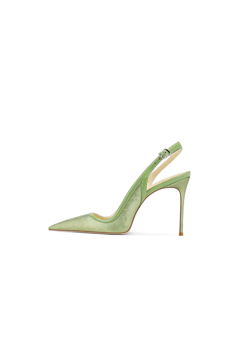 Green Slingback Mid Heel Stiletto Sandals