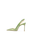 Green Slingback Mid Heel Stiletto Sandals