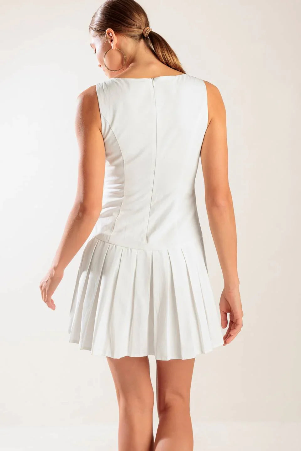 NO COMPARISONS PLEATED SKIRT MINI DRESS WHITE FINAL SALE
