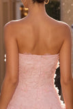 Pink Beaded A Line Strapless Short Homecoming Dress