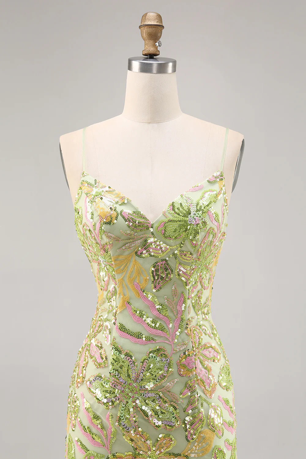 Green Bodycon Spaghetti Straps Sequins Homecoming Dress