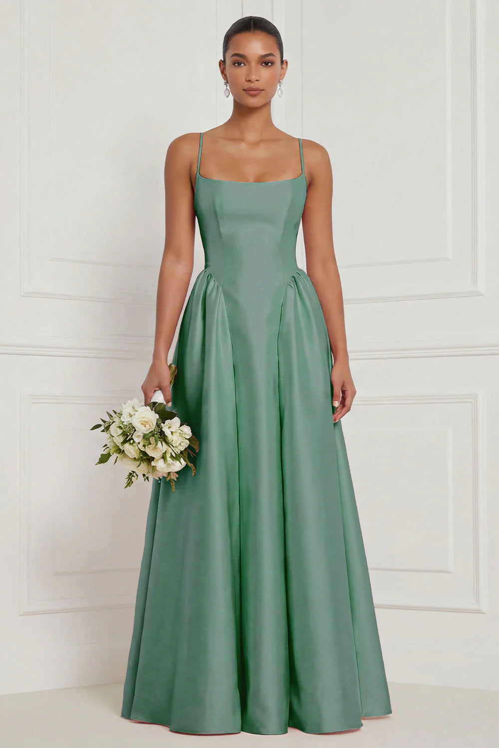 Satin A Line Spaghetti Straps Yellow Bridesmaid Dress