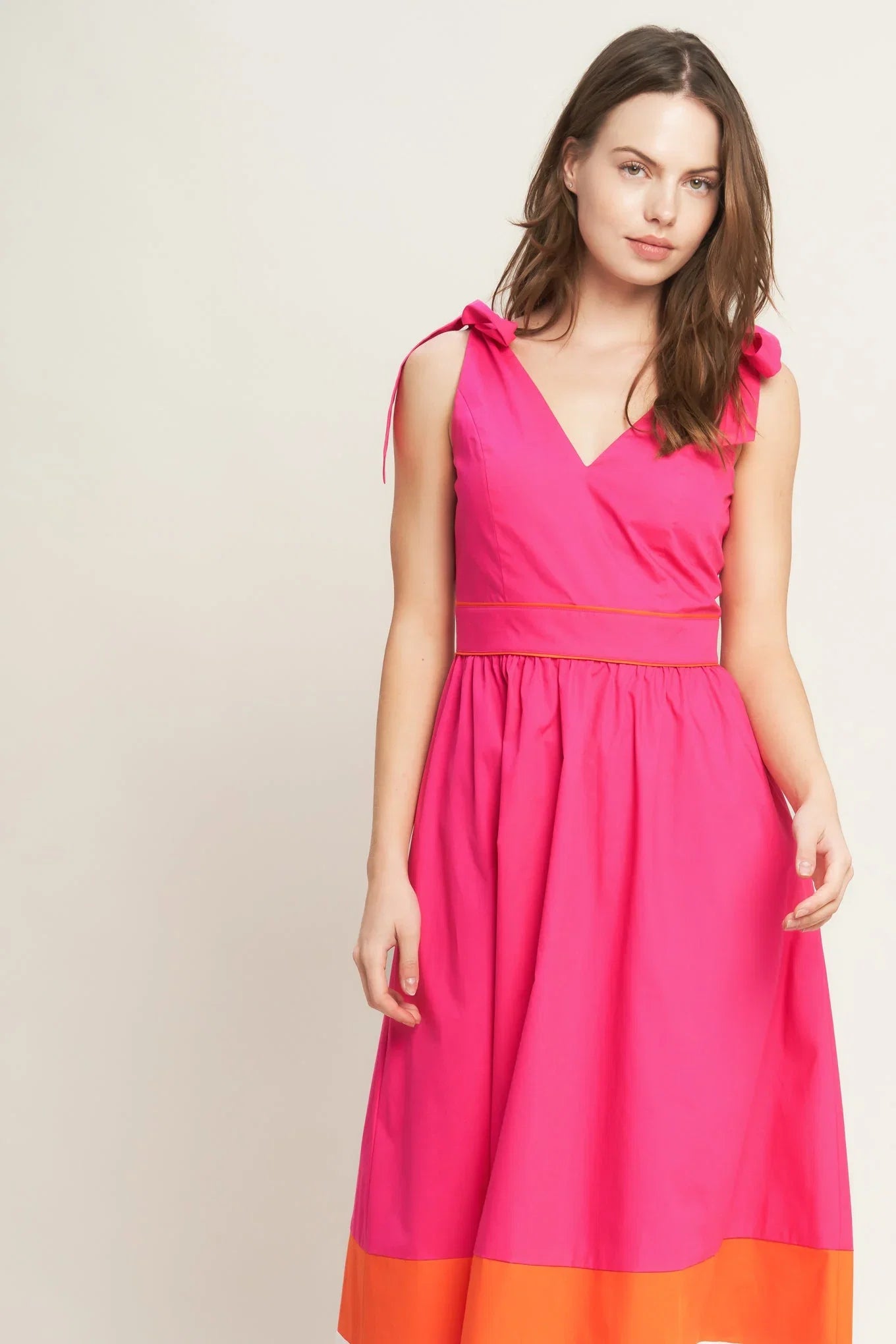 FOREST CHARM FUCHSIA ORANGE MIDI DRESS