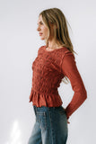Harry Smocked Top in Brick FINAL SALE