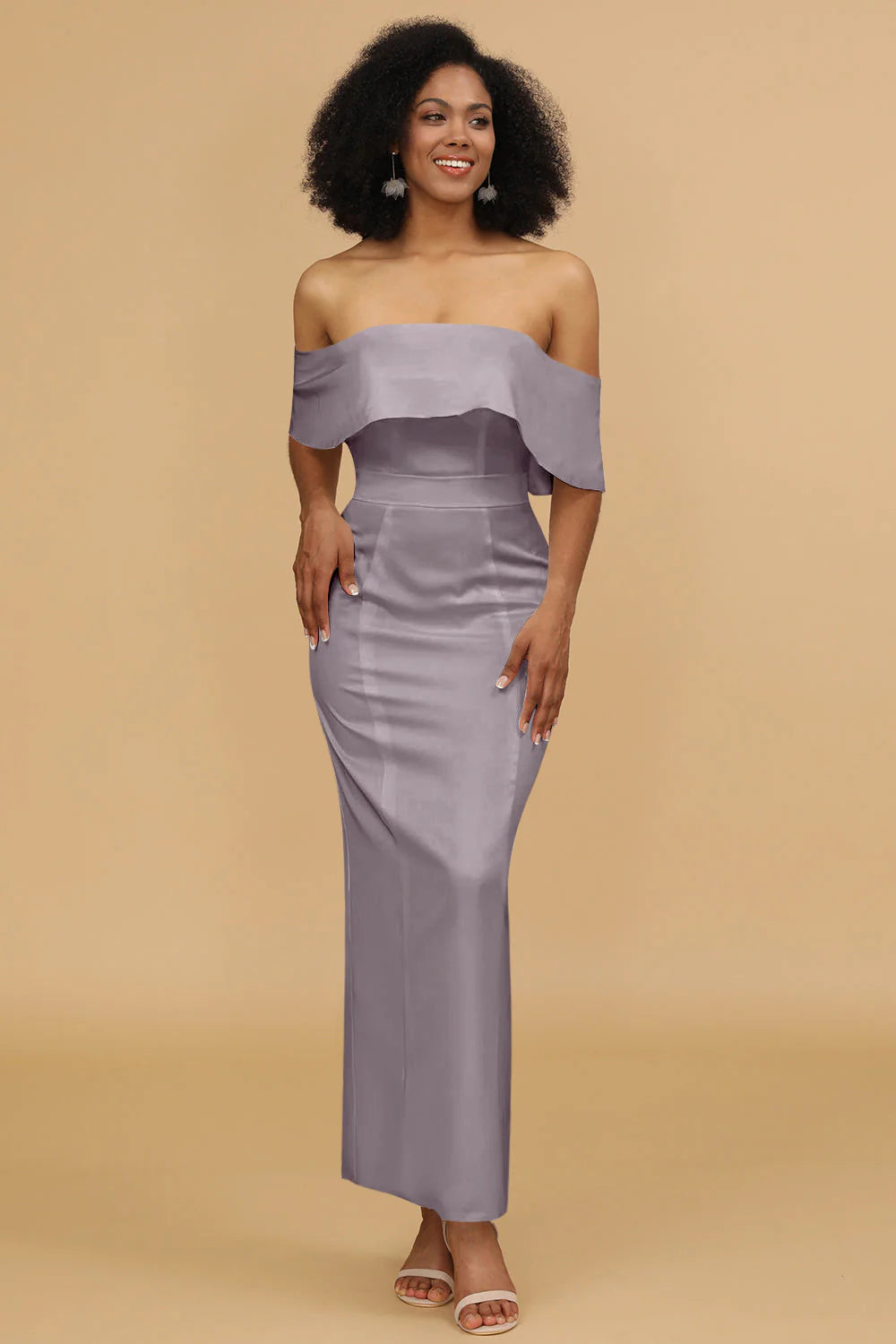 Mermaid Off the Shoulder Floor Length Satin Bridesmaid Dress