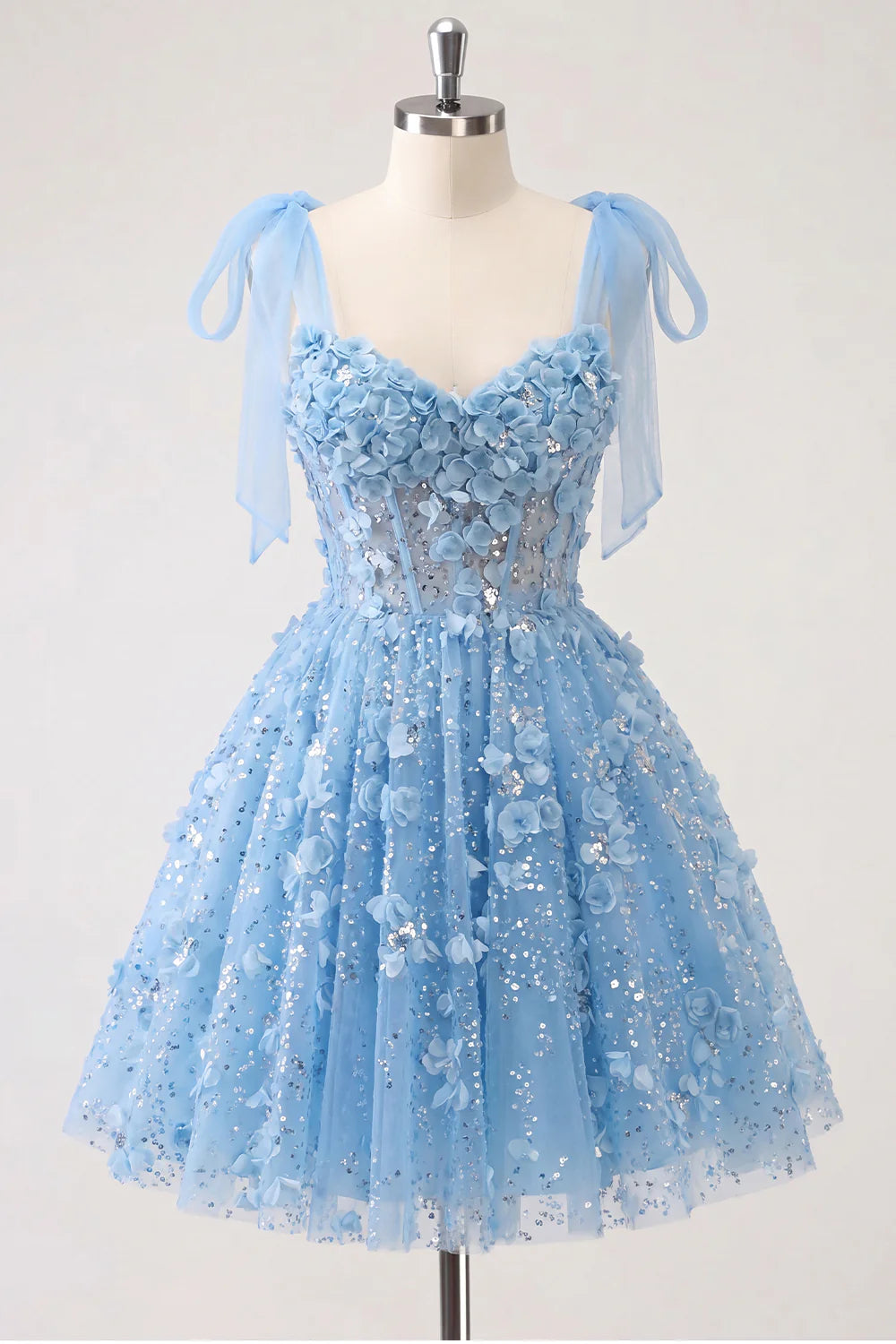 Lilac Sequin A Line Corset Short Homecoming Dress with 3D Flowers