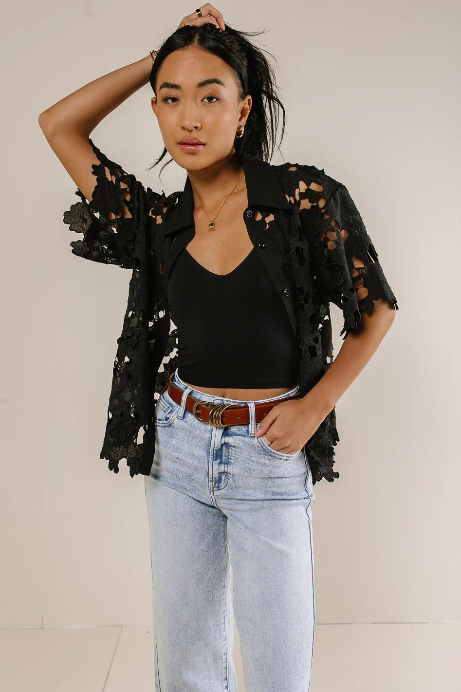 Floral Lace Button Up in Black FINAL SALE
