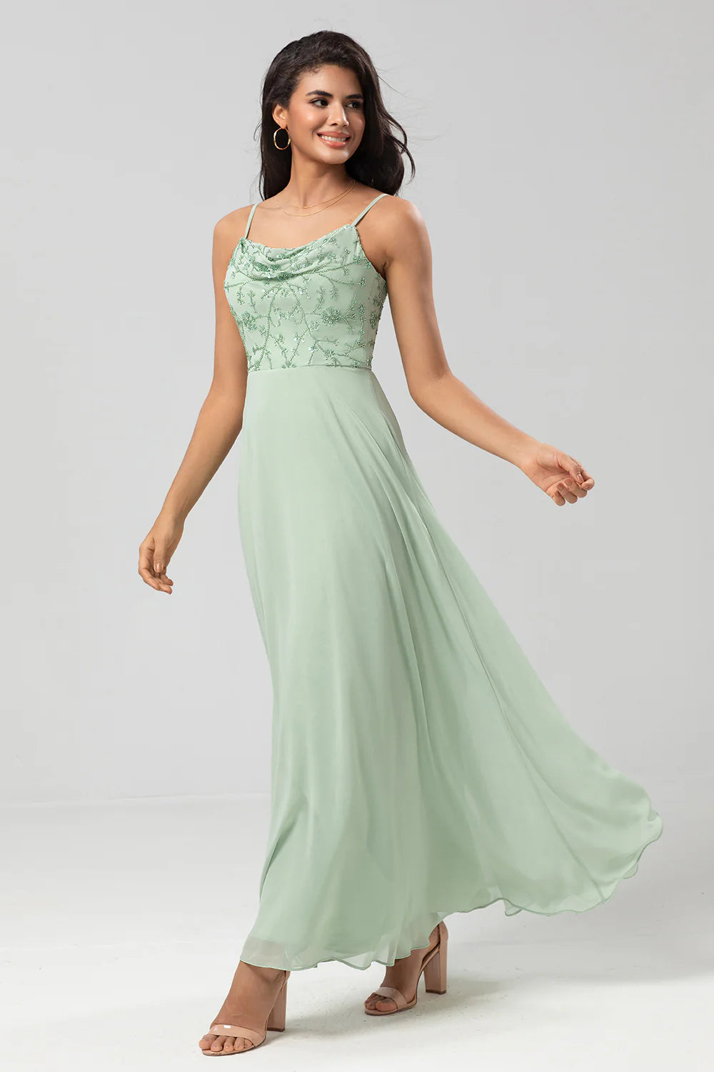 A Line Spaghetti Straps Chiffon Bridesmaid Dress With Beading