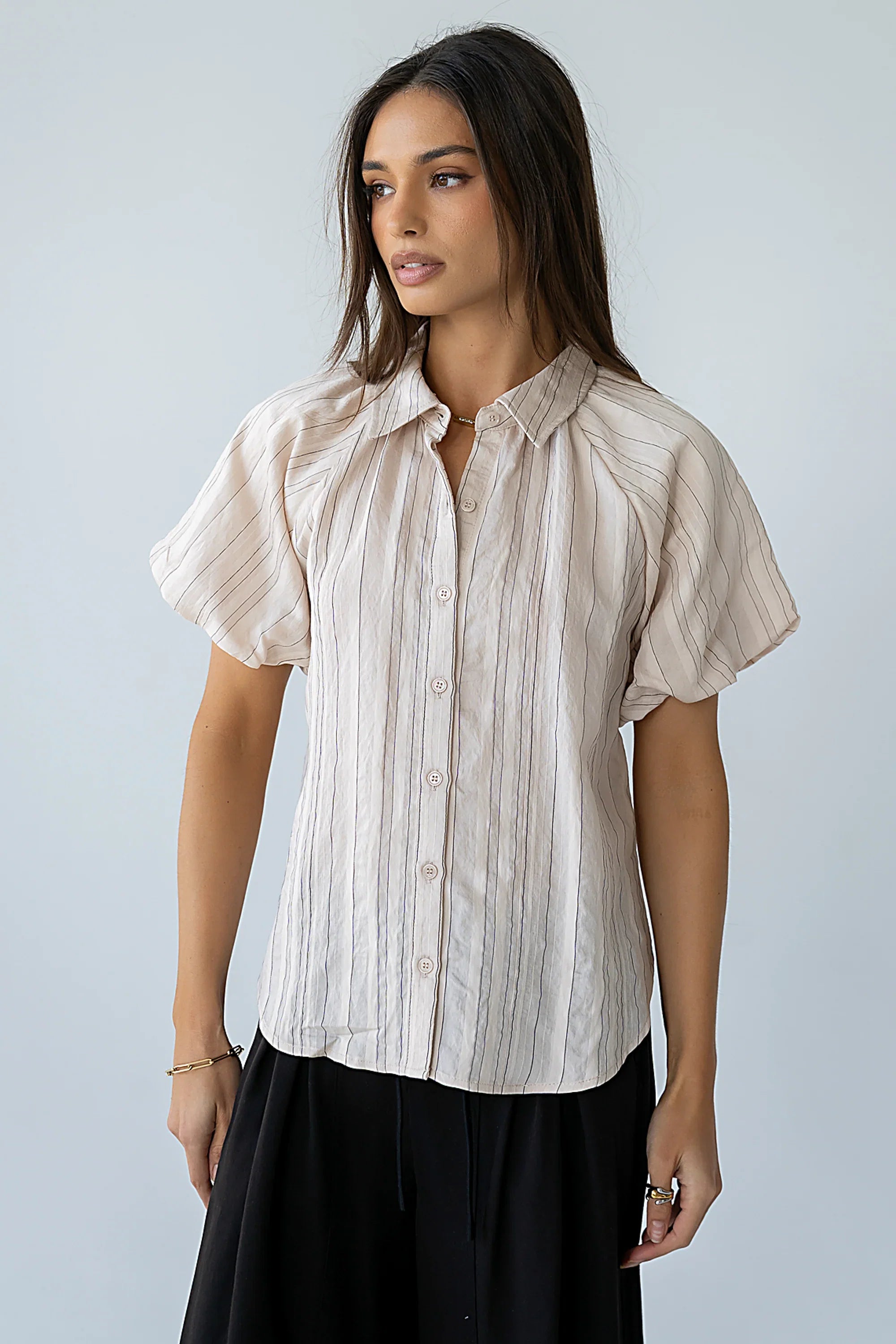 London Striped Button Up in Peach