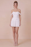 Off the Shoulder White Ruffled Corset Graduation Dress