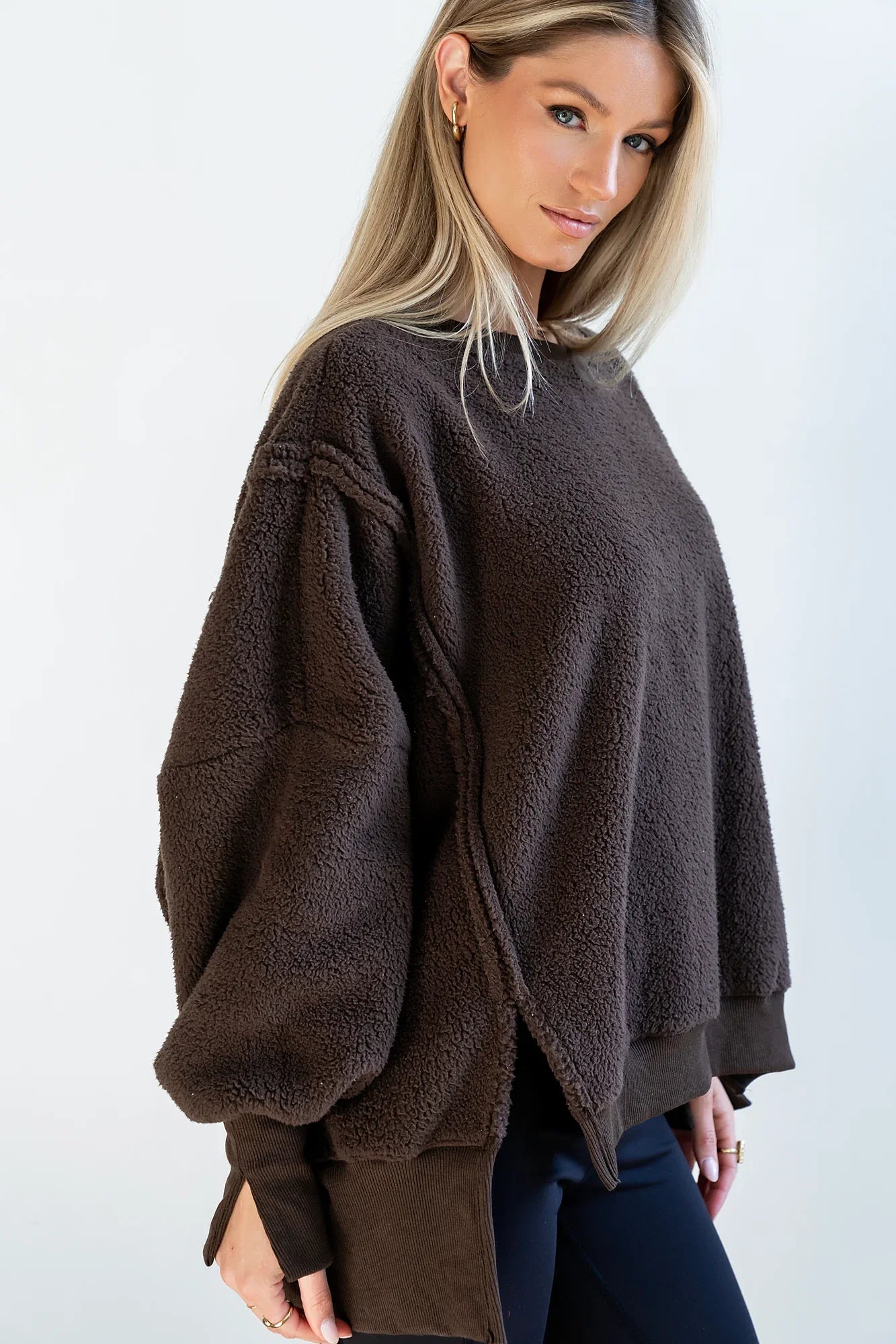 Moxie Oversized Sherpa Sweater in Brown FINAL SALE