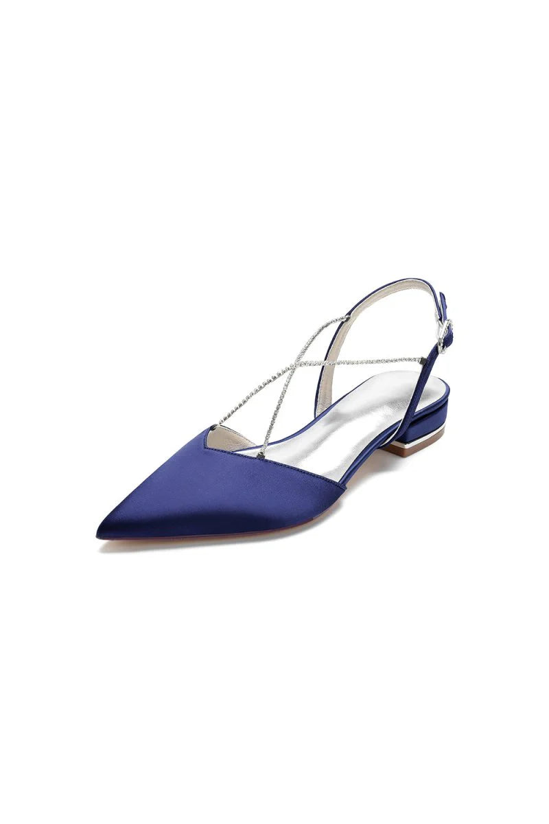 Satin Pointed Toe Beading Buckle Kitten Heels