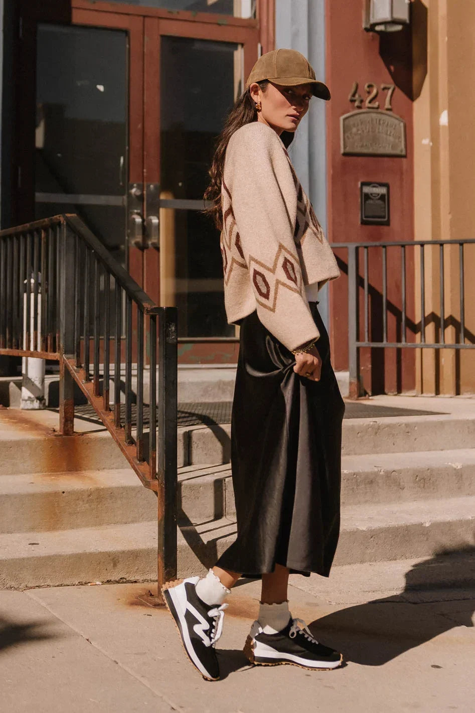 Angelica Geometric Cardigan in Tan FINAL SALE