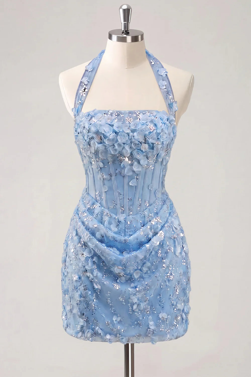 Halter Light Yellow Bodycon Corset Sequin Homecoming Dress