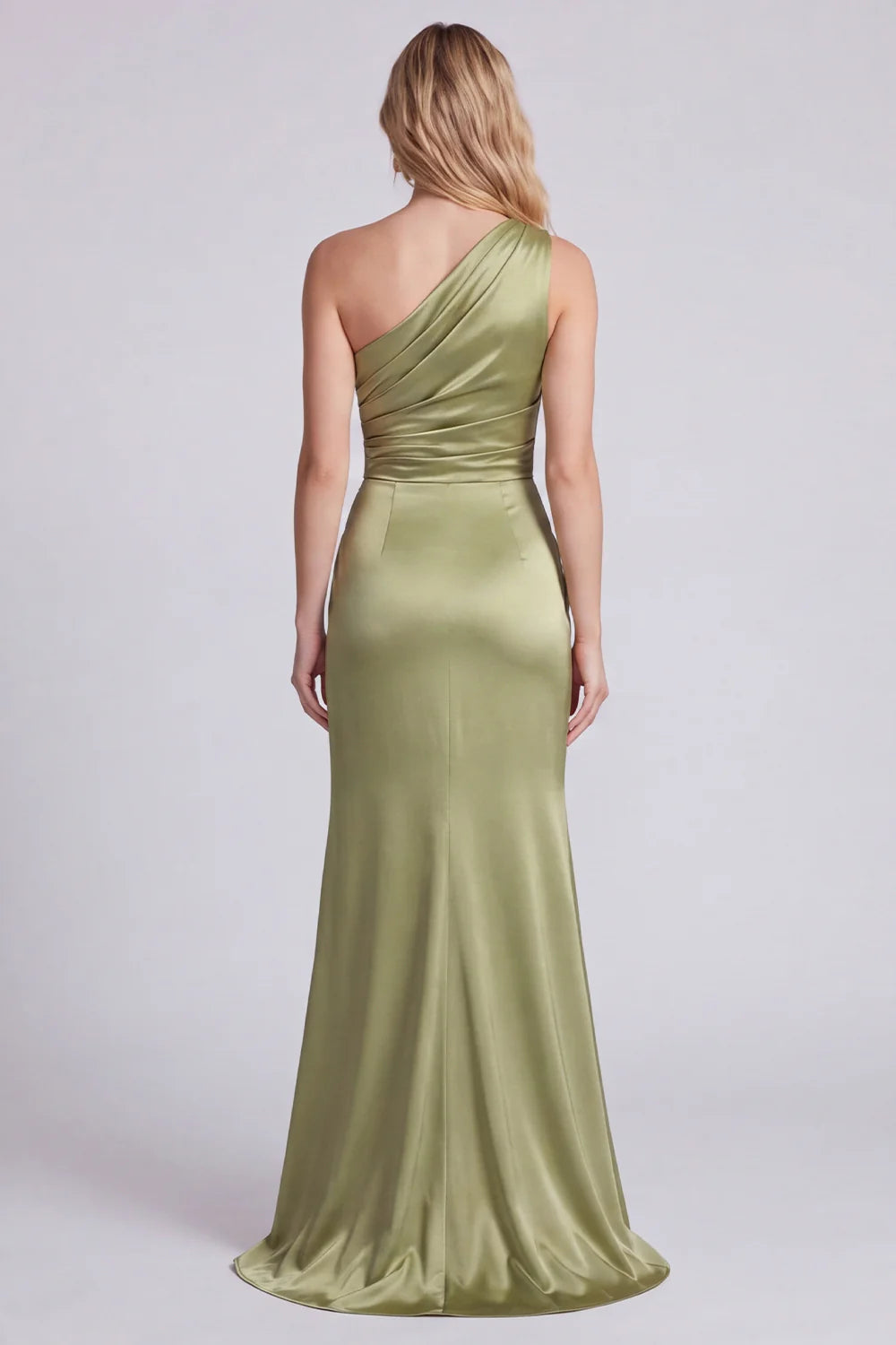 Sage One Shoulder Cut Out Ruched Mermaid Formal Dress with Slit