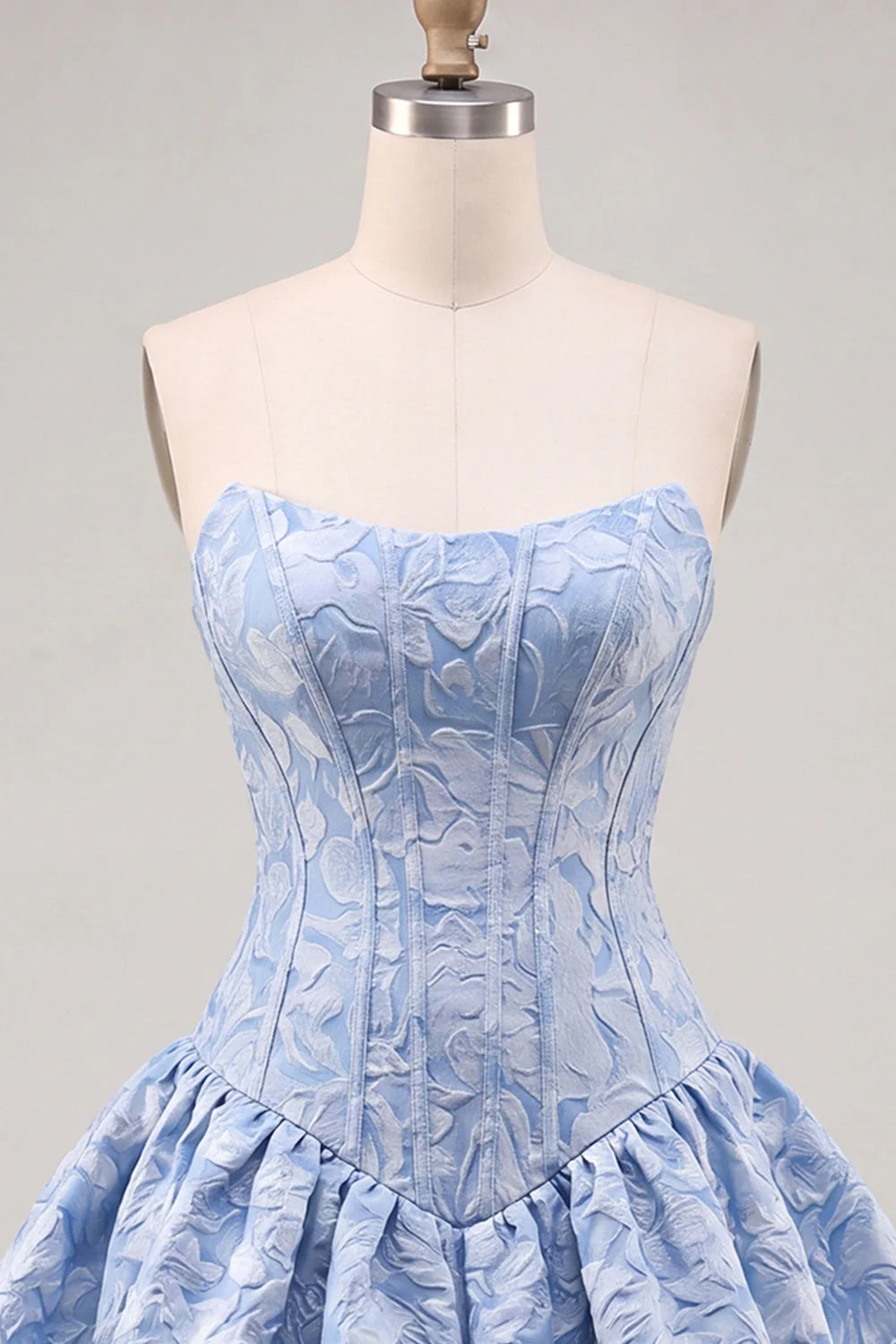 Yellow Strapless A Line Jacquard Corset Homecoming Dress
