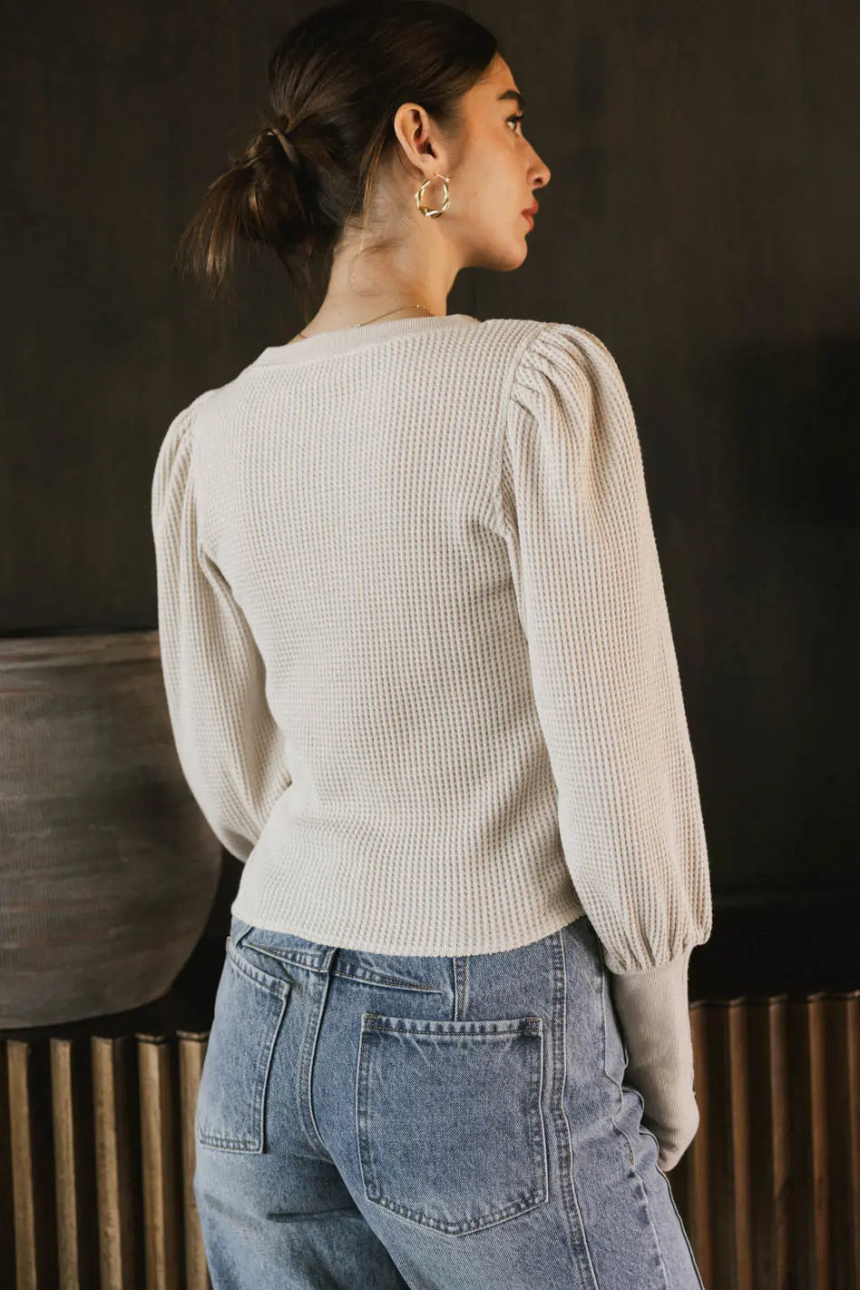 Lettie Waffle Knit Top in Cream FINAL SALE