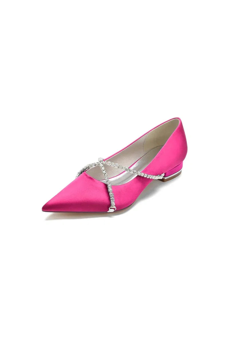 Pointed Toe Rhinestone Strap Kitten Heels