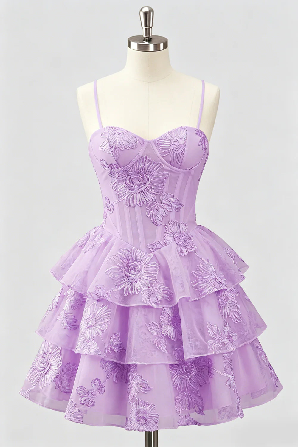 Daffodil A Line Floral Corset Tiered Ruffle Short Homecoming Dress