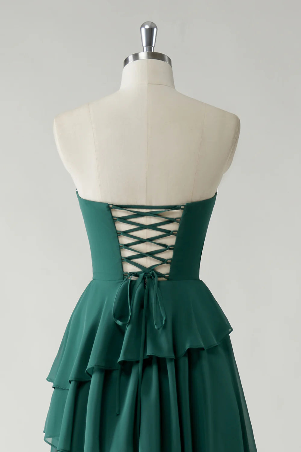 Dark Green A Line Spaghetti Straps Tiered Chiffon Floor Length Bridesmaid Dress