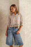 Avery Striped Blouse in Tan FINAL SALE