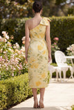 Sheath Floral One Shoulder Yellow Wedding Guest Dress with Slit