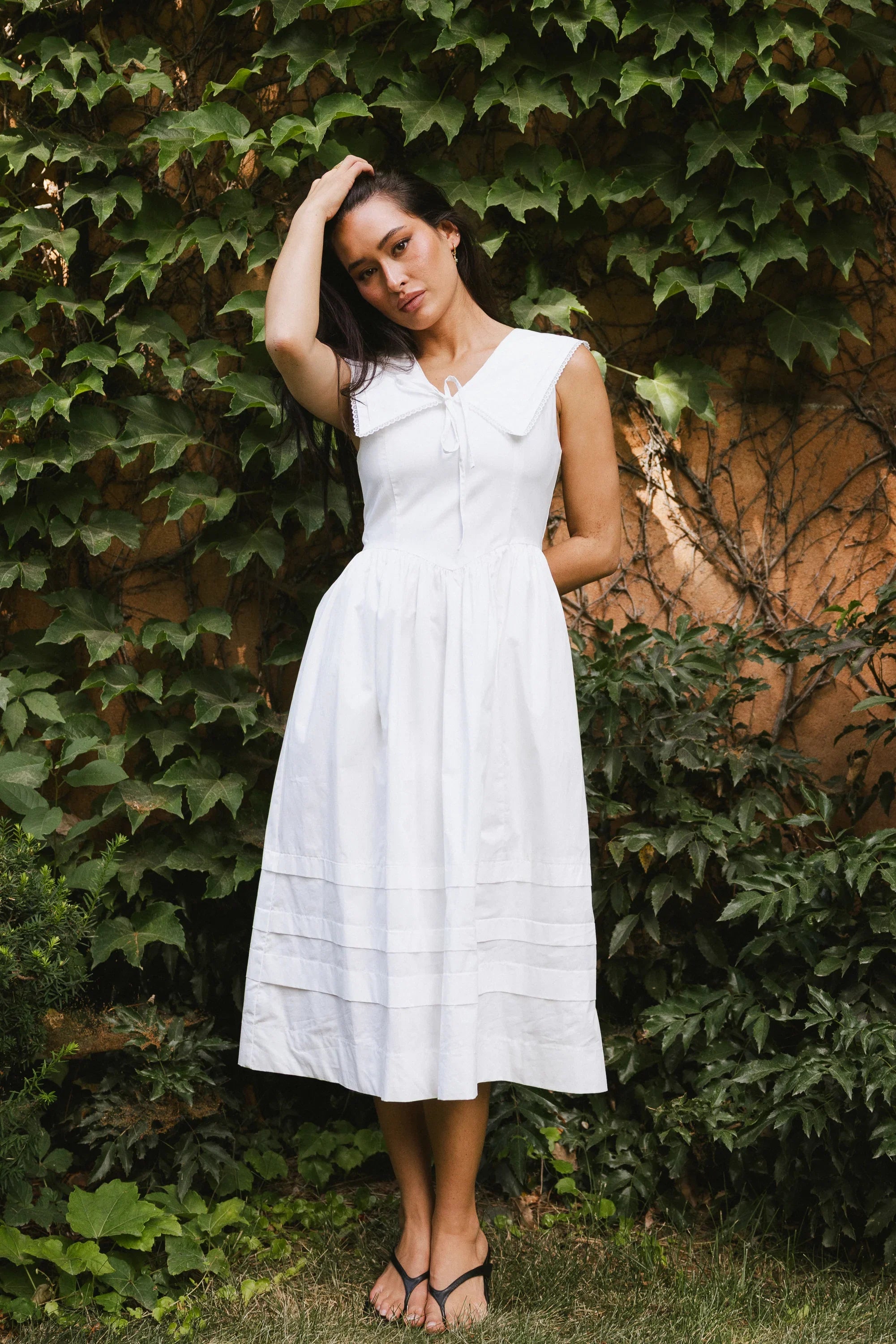 Louie Collared Midi Dress in White FINAL SALE