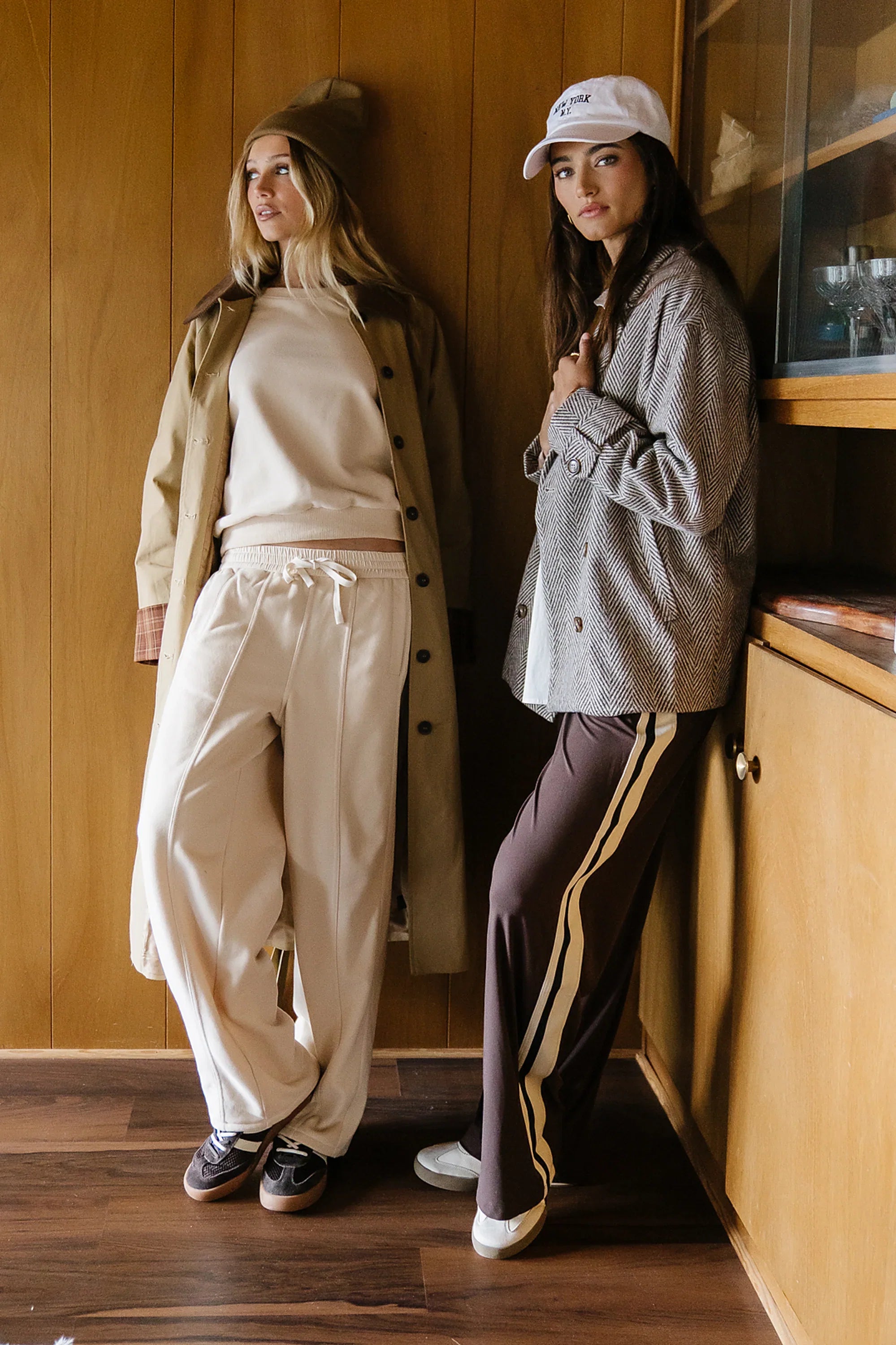 Malinda Mixed Media Baggy Pants in Cream
