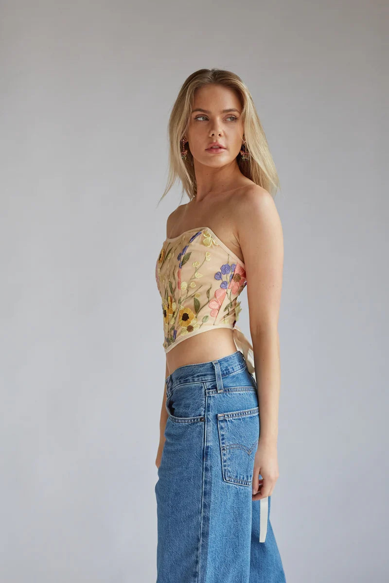 Marigold Floral Lace Corset Top
