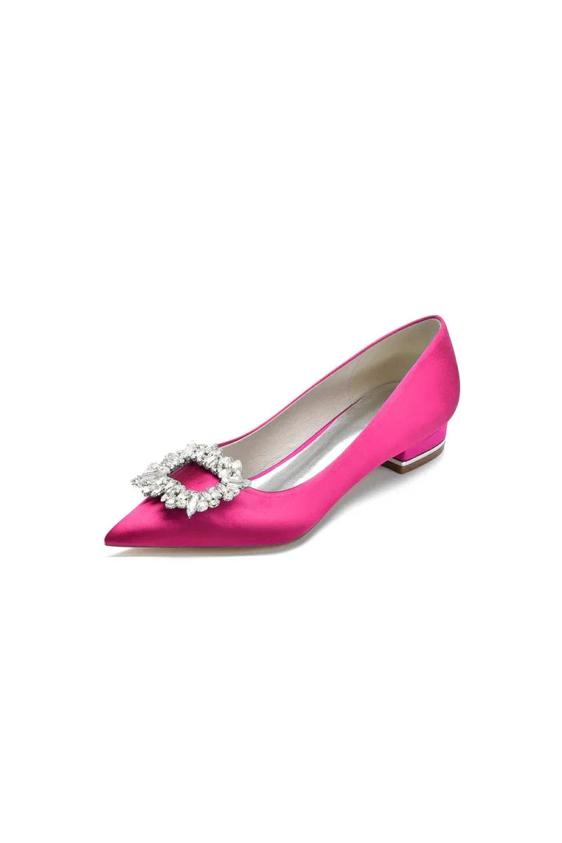 Simple Pointed Toe Satin Kitten Heels With Beading