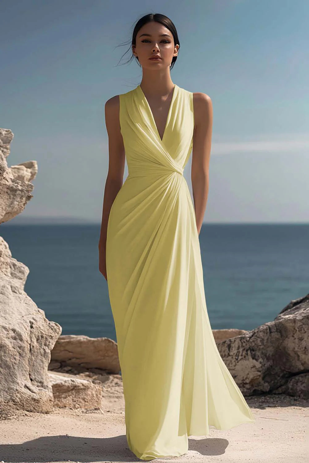 White A Line V Neck Ruched Engagement Dress