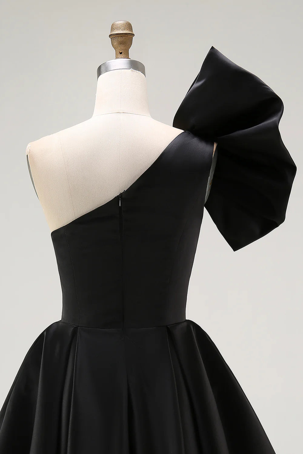 Black A Line Satin One Shoulder Mini Cocktail Dress