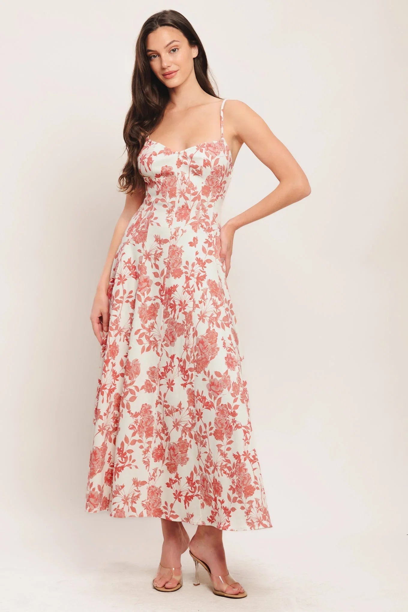 FLORAL HAZE CORAL MIDI DRESS