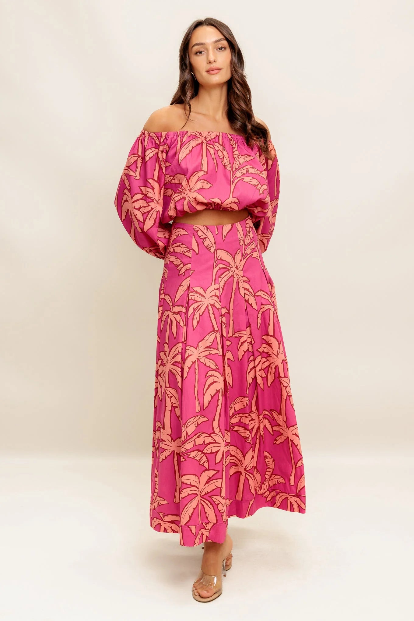 Staci Off Shoulder Top Circle Midi Skirt Set